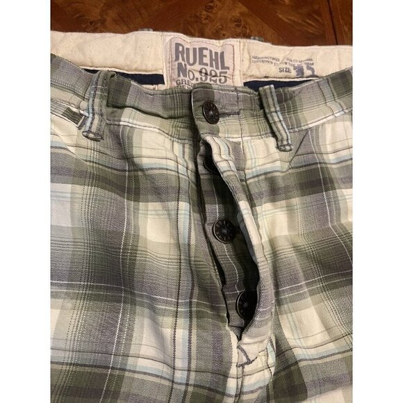 RUEHL No.925 Men's 32 Plaid Green Chino Shorts Heavy Twill Button Fly Drawstring - Picture 10 of 13
